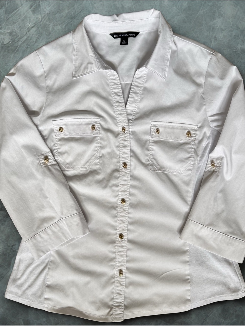 NIC+ZOE White Button-Down Shirt with Gold Buttons